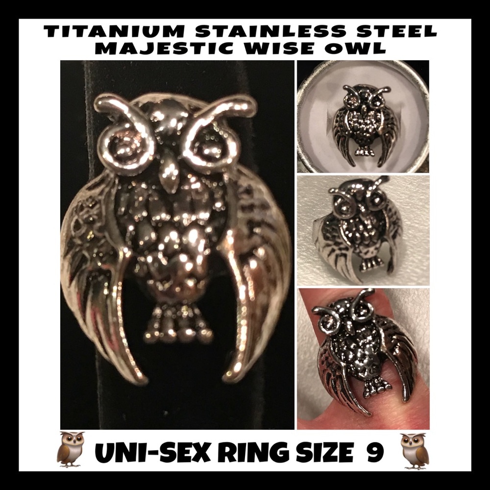 NWT! TITANIUM STAINLESS STEEL MAJESTIC OWL RING 9